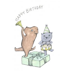Cat and dog, birthday, A6