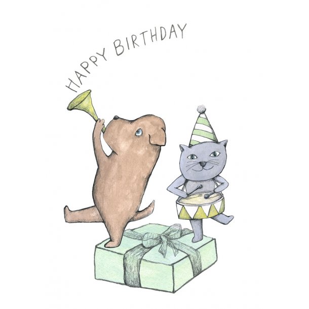 Cat and dog, birthday, A6